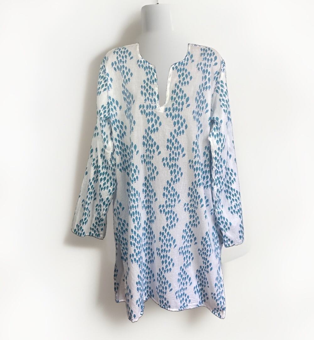 Roller Rabbit Roberta Kurta Tunic Dress Swim Cover Women’s Cotton Voile Sz 18 XL